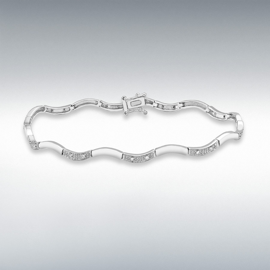 9ct White Gold 0.10ct Diamond Wave Bracelet 18.5cm/7.25"