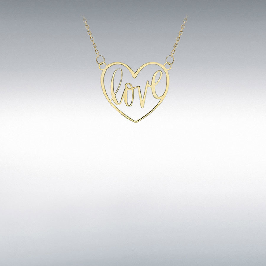 9ct Yellow Gold 12.5mm x 11mm 'Love' Heart Adjustable Necklace 41cm/16"-46cm/18" 