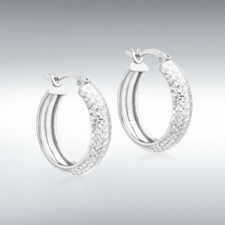 9ct White Gold 4.5mm x 19mm Diamond Cut Hoop Creole Earrings