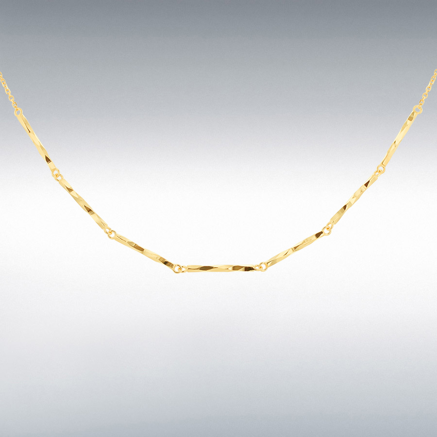 9CT YELLOW GOLD TRACE 11mm x 1.25mm DIAMOND CUT BAR NECKLACE 43cm/17"-46cm/18"