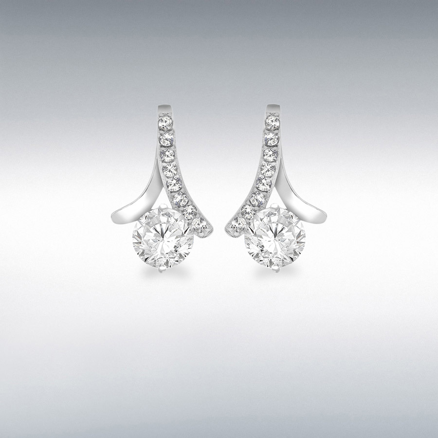 Sterling Silver 6mm CZ 10.5mm x 16.7mm Bell Drop Earrings