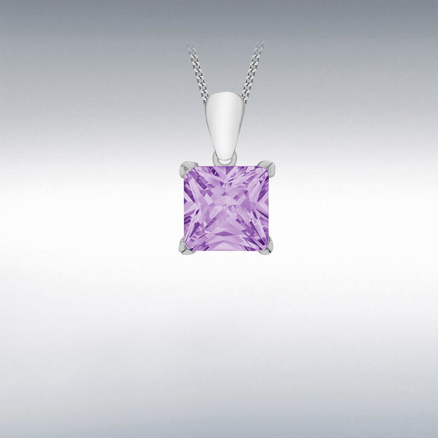 Sterling Silver Purple Princess Cut CZ 7mm x 13mm Pendant
