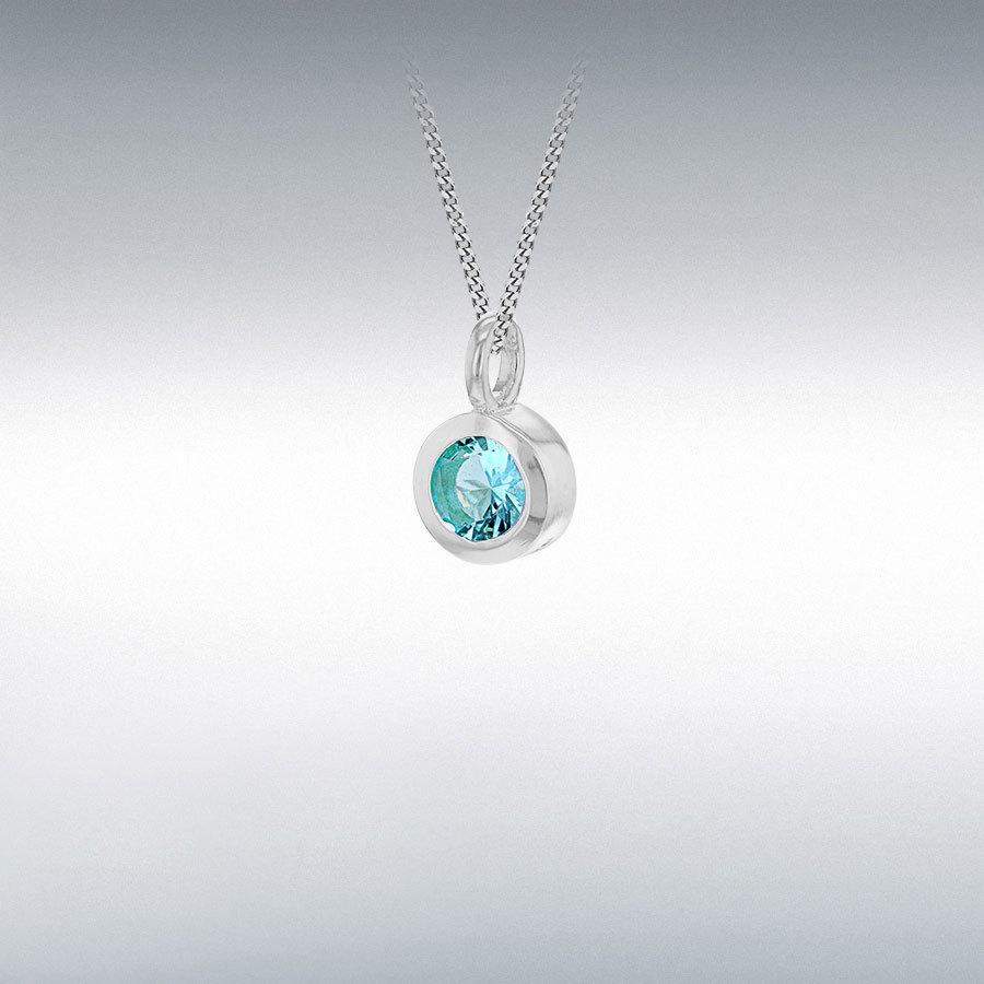 Sterling Silver Light Blue 5mm CZ 7mm x 11.5mm March Birthstone Pendant