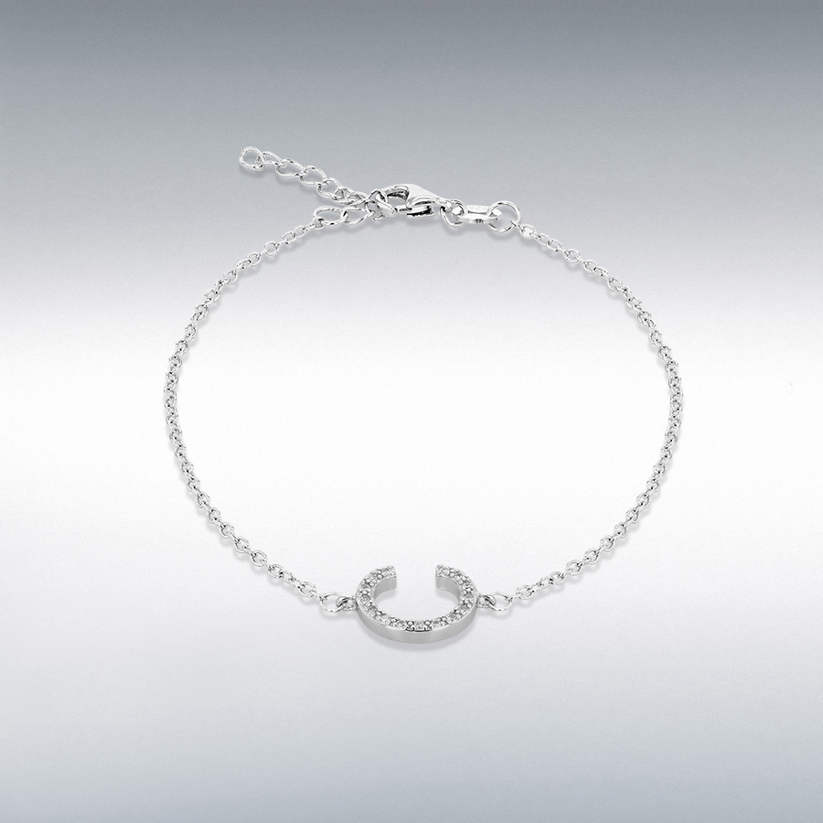 Sterling Silver Rhodium Plated CZ 11mm x 9mm 'C' Initial Bracelet 19cm/7.5