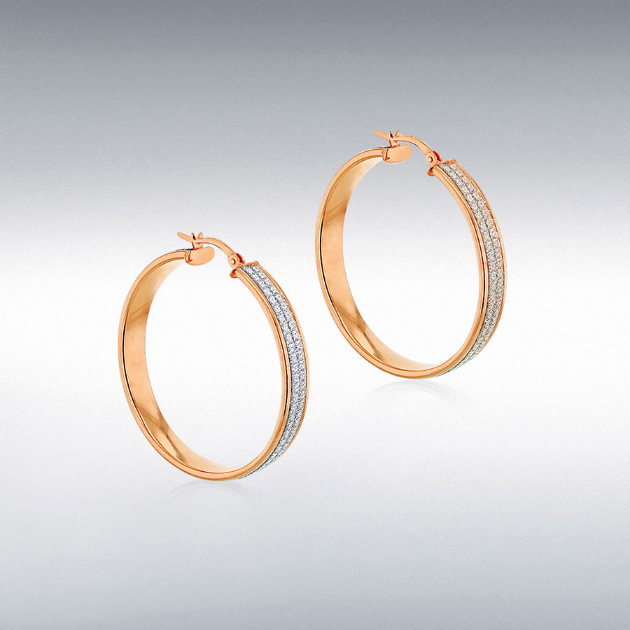 Sterling Silver Rose Gold Plated 40mm Stardust Creole Hoop Earrings