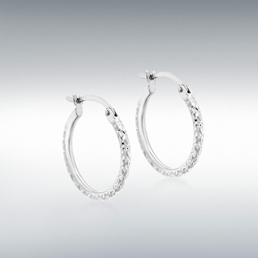 9ct White Gold 18mm Diamond Cut Hoop Creole Earrings