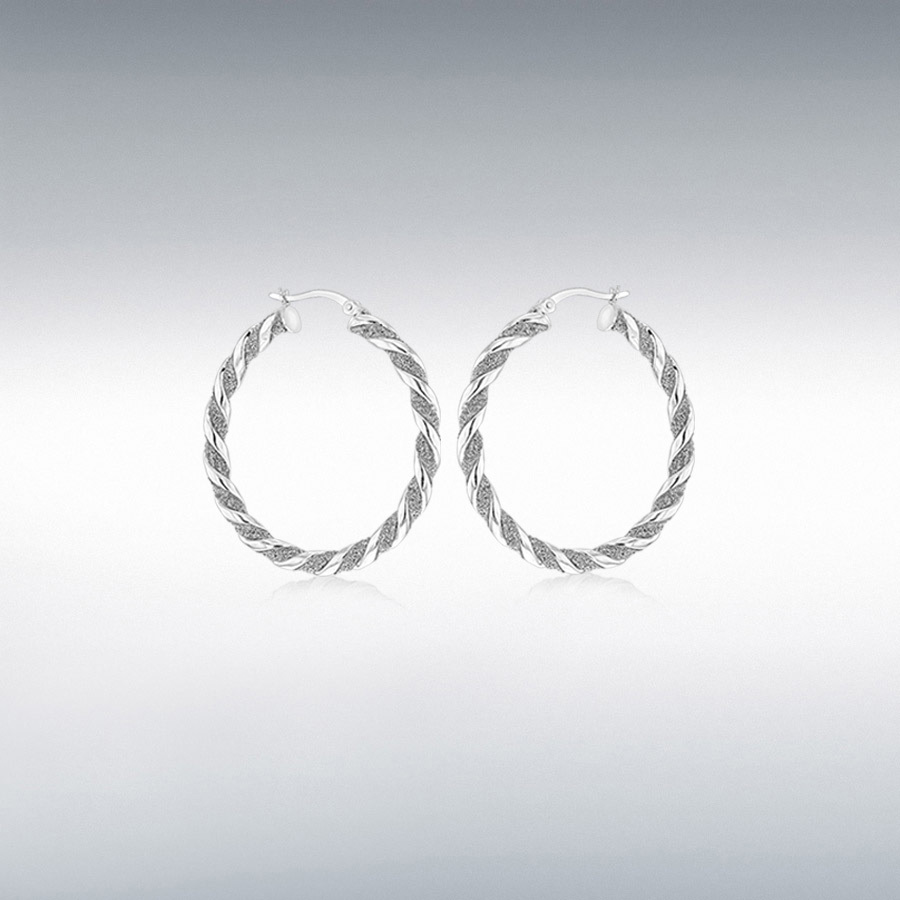 Sterling Silver 4mm Tube 30mm Stardust Round Twist-Hoop Creole Earring