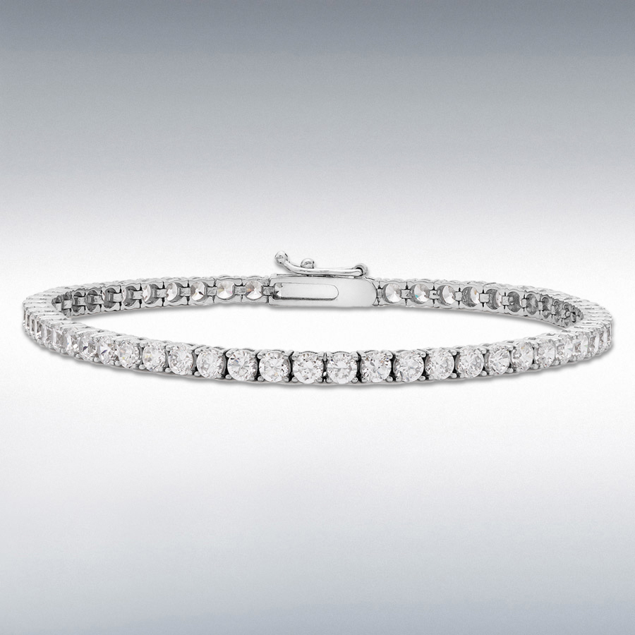 18ct White Gold 77 x 2mm Round CZ Tennis Bracelet 18.5cm/7.25"