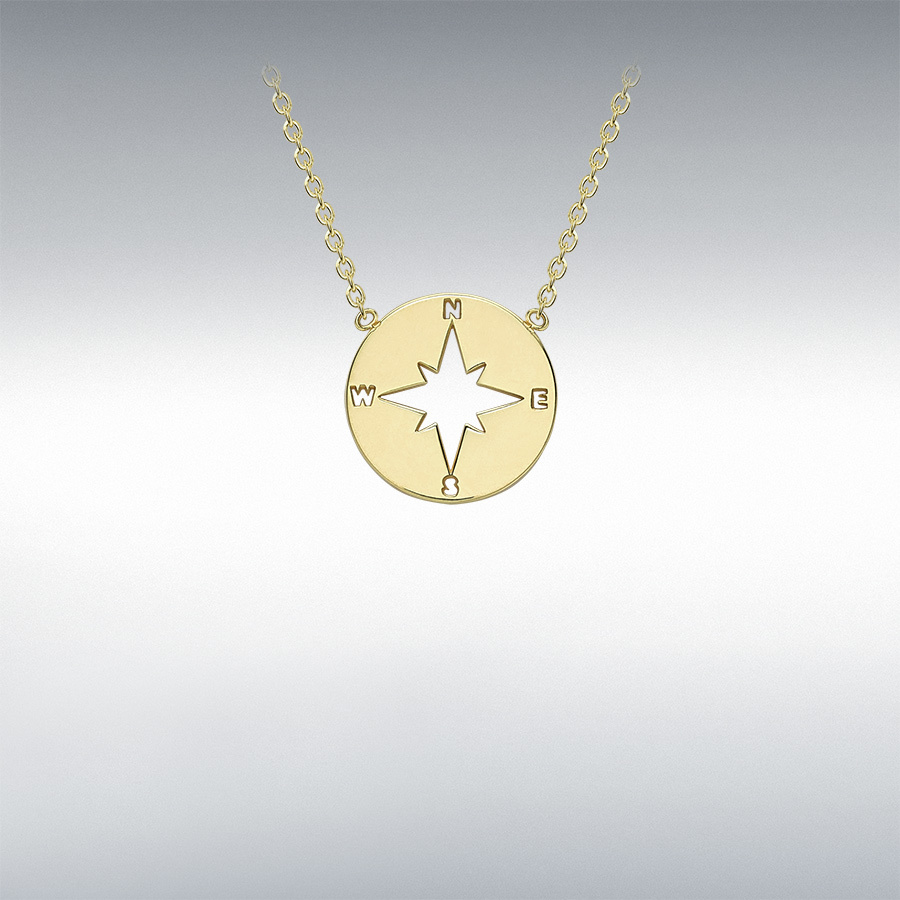9ct Yellow Gold 9.8mm Cutout-'Compass' Necklace 41cm/16"-43cm/17