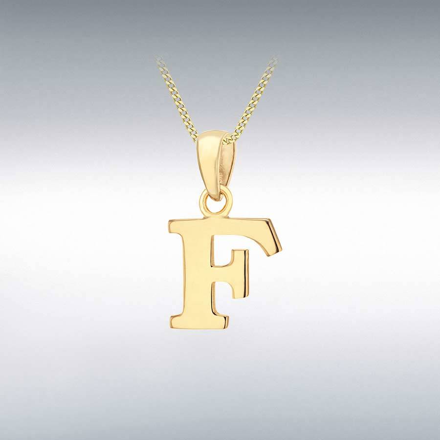 9ct Yellow Gold 9.5mm x 16mm Plain 'F' Initial Pendant