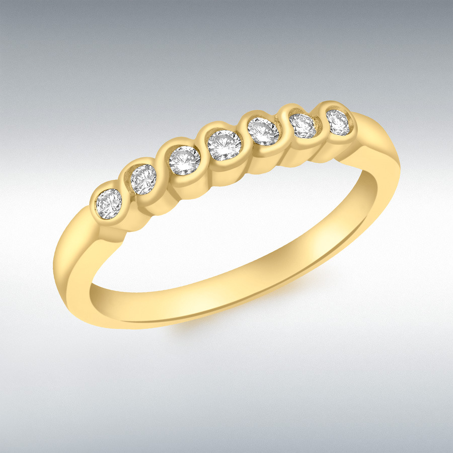 18ct Yellow Gold 0.15ct Diamond 7-Stone Rubover Set Half-Eternity Ring
