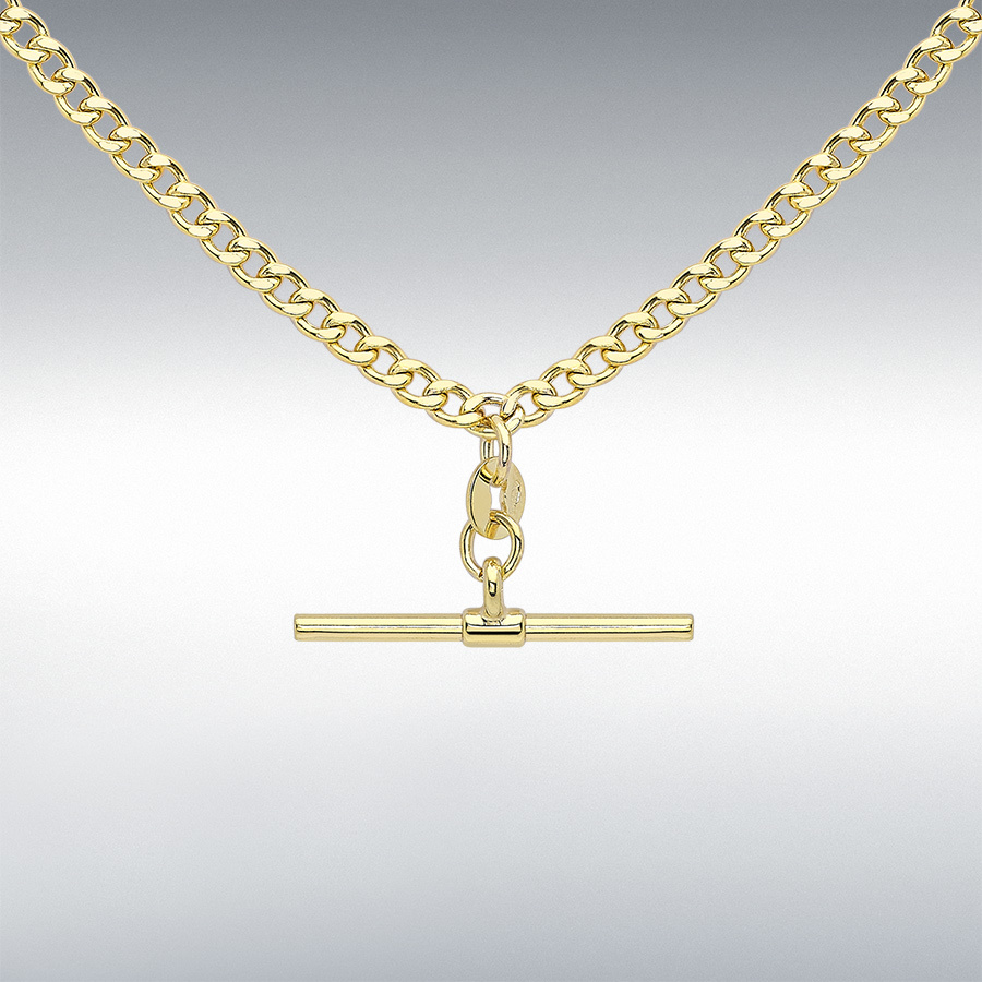 9ct Yellow Gold 25mm x 2mm T-Bar 80 Hollow Diamond Cut Curb Albert-Clasp Necklace 46cm/18