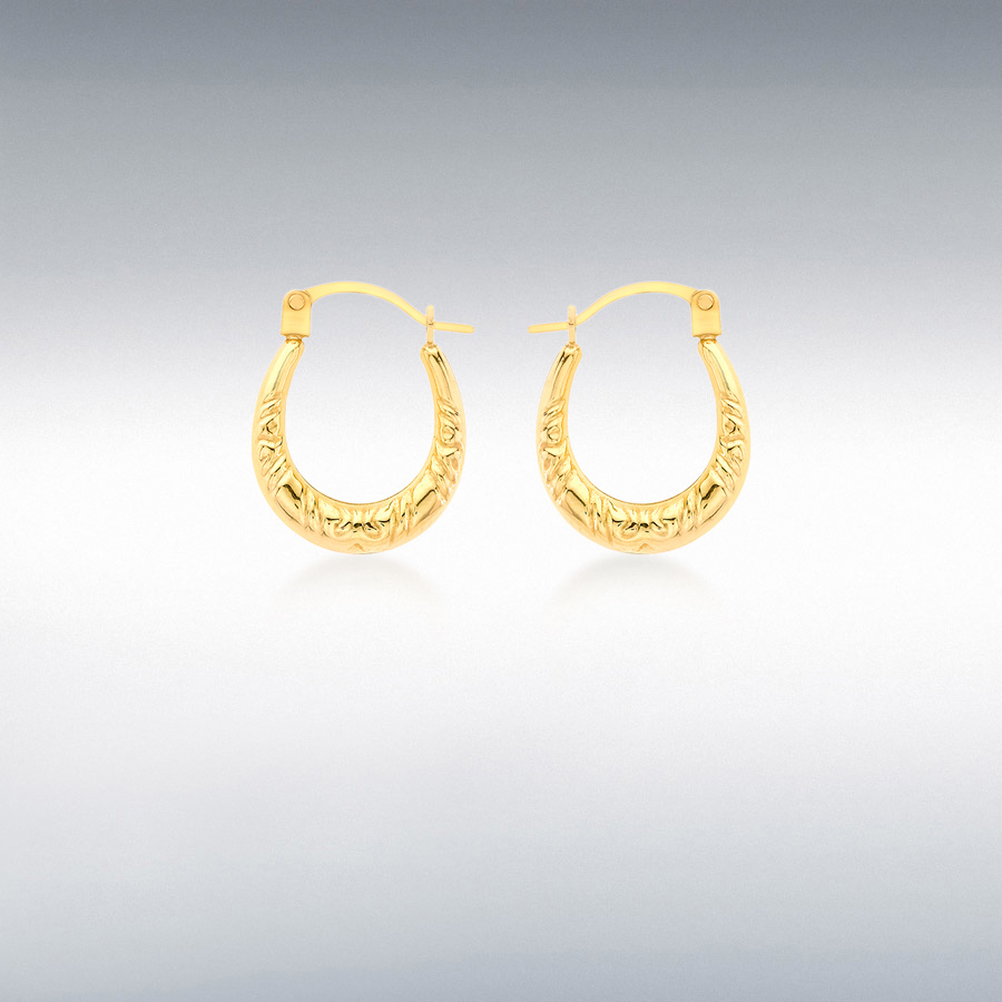 18ct Yellow Gold 12mm x 15mm Patterned Creole Earrings