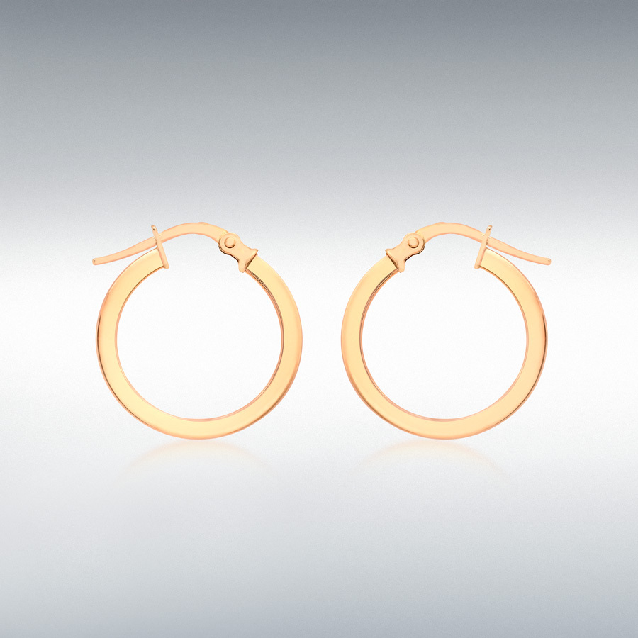 9ct Rose Gold 2mm Square-Tube 16mm Round Hoop Creole Earrings