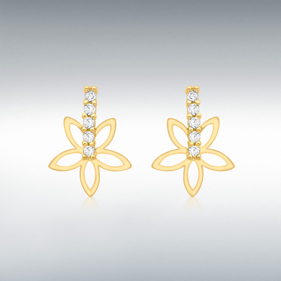 9ct Yellow Gold 10mm x 14mm Flower Stud Earrings | Earrings | IBB London