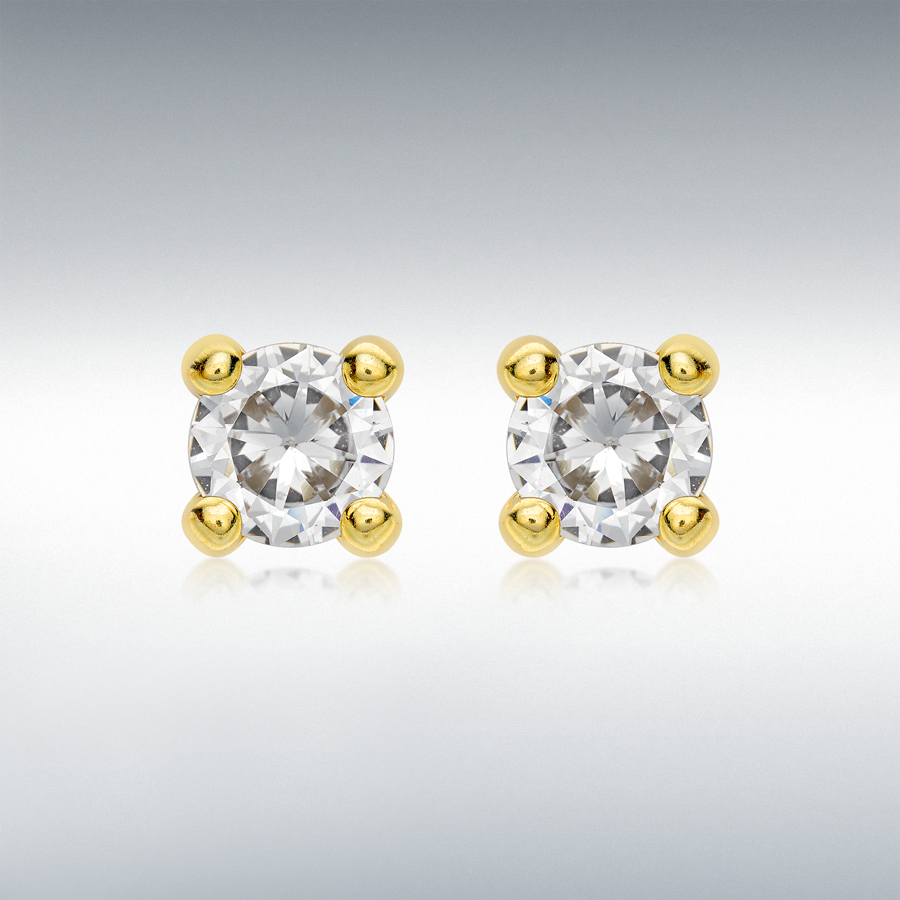 9ct Yellow Gold White 6mm CZ Stud Earrings