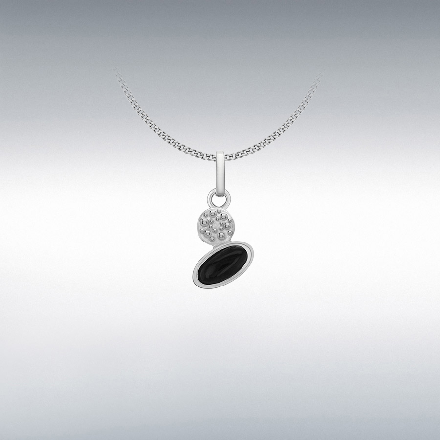 Sterling Silver Rhodium Plated Diamond and Onyx Pendant