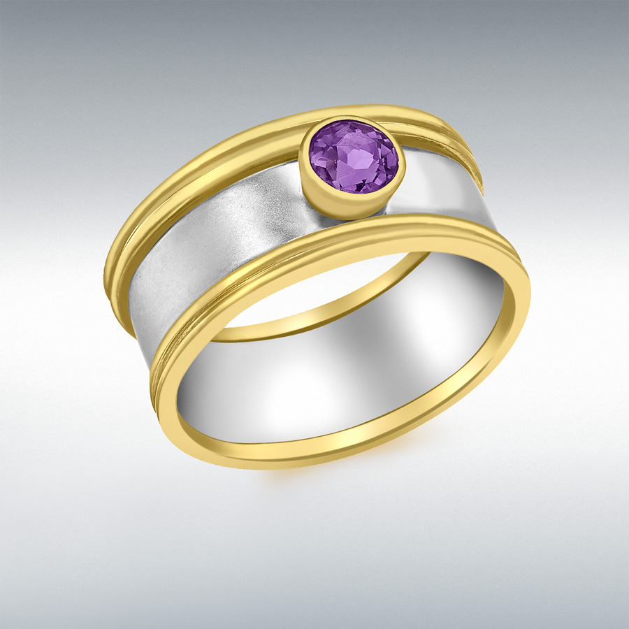 9ct Yellow and White Gold Amethyst Ring