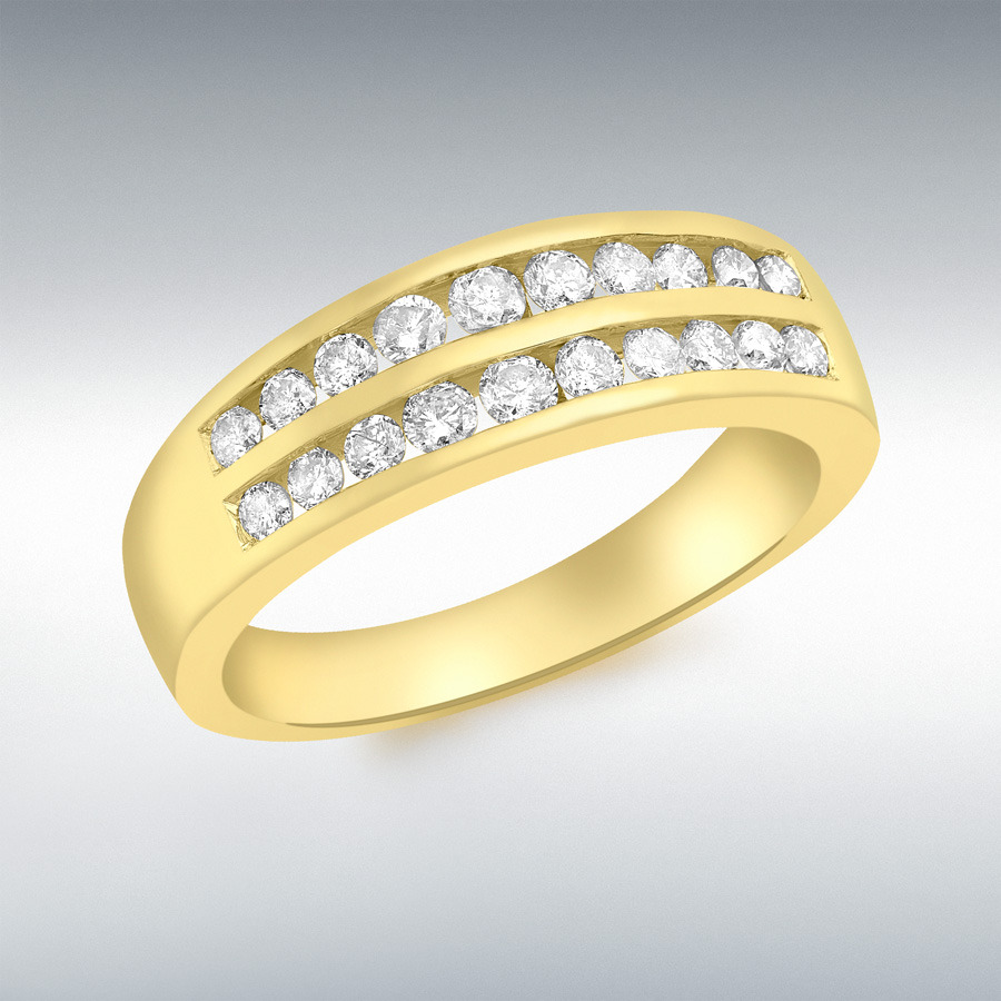 9ct Yellow Gold 0.50ct Diamond Channel Set Double Row Half-Eternity Ring