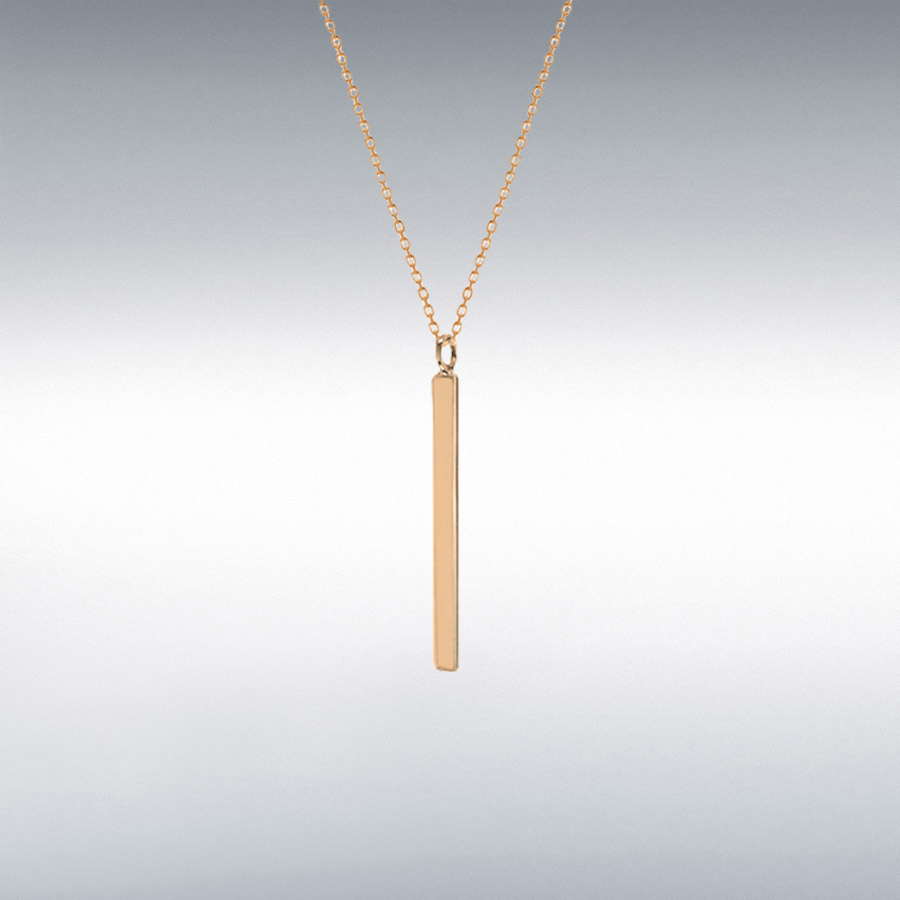Sterling Silver Rose Gold Plated 3mm x 40mm Vertical Bar Necklace 43cm/17"