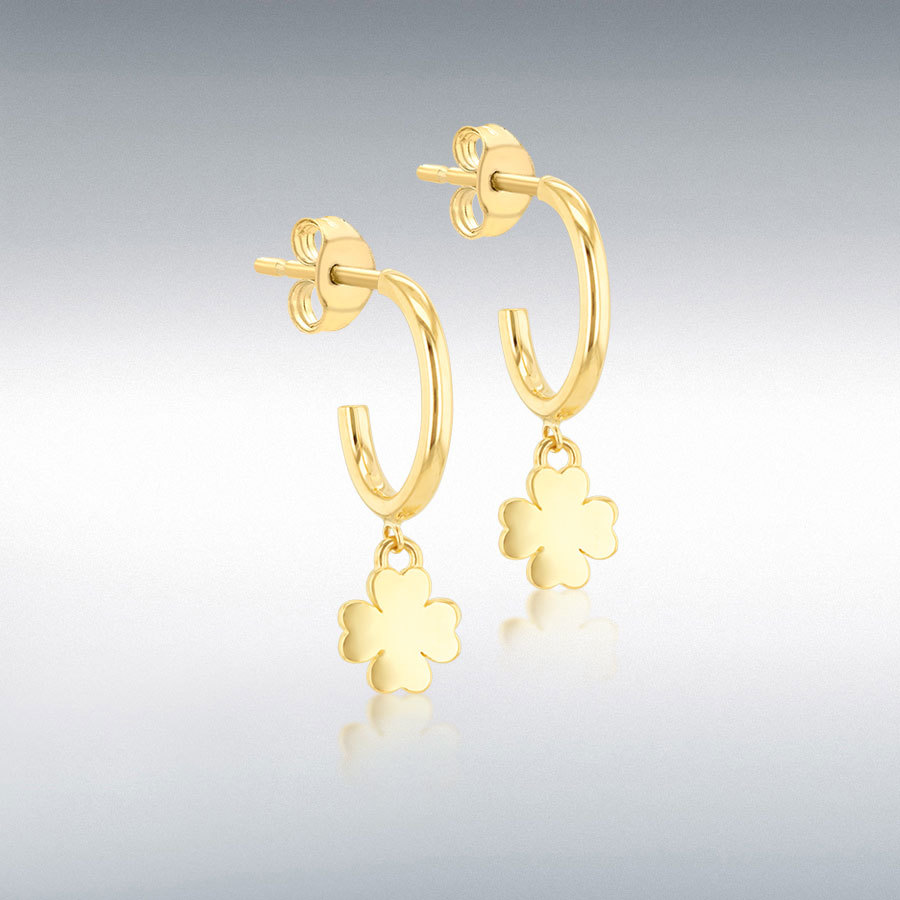 9ct Yellow Gold Clover Drop Stud Earrings