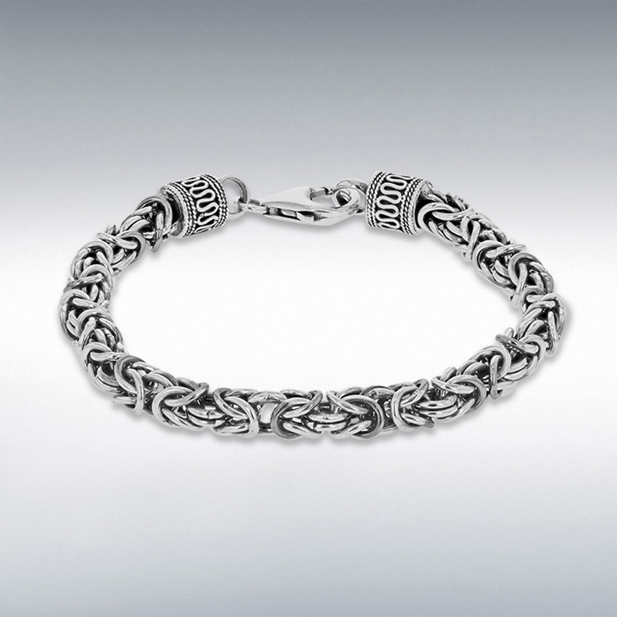 Sterling Silver Rhodium Plated Oxidised 6mm Byzantine Bracelet 20cm/8