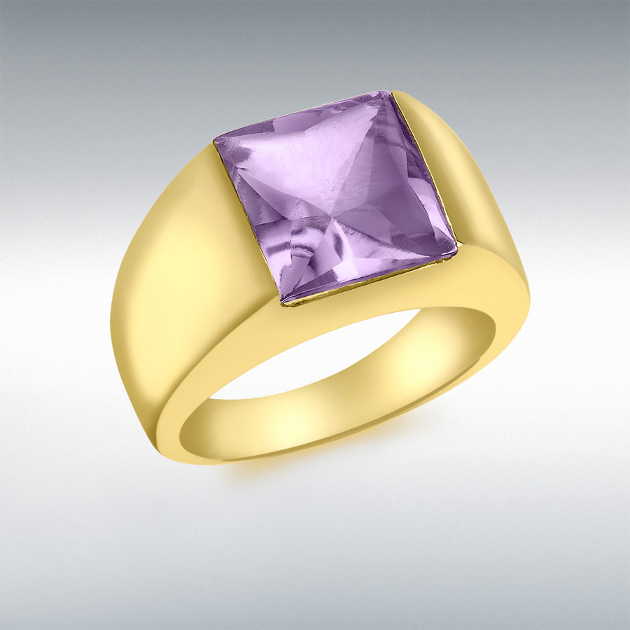 9ct Yellow Gold Large Square Amethyst Dress Ring