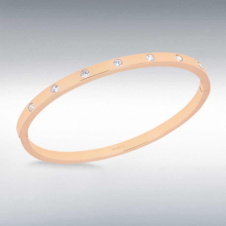 Sterling Silver Rose Gold Plated 3mm CZ 7-Stone 4mm Bangle