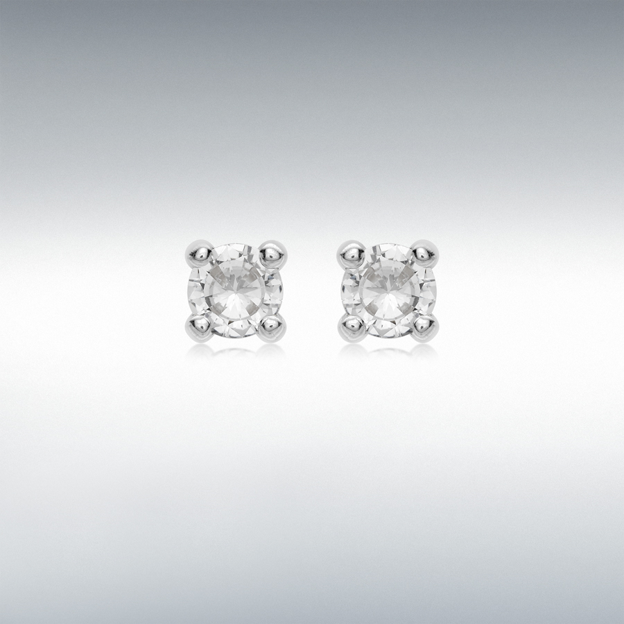 9ct White Gold White 4mm CZ Stud Earrings