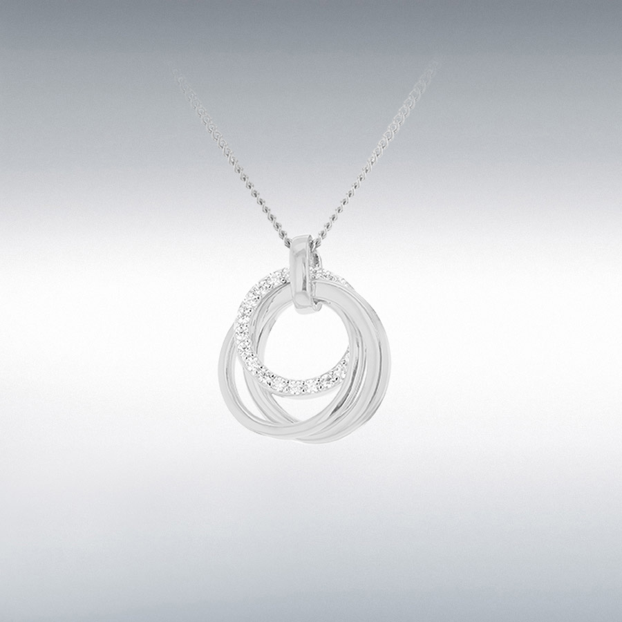 Sterling Silver Rhodium Plated CZ 15mm x 17mm Linked-Rings Adjustable Necklace 41cm/16"-46cm/18"