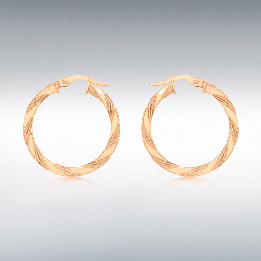 9ct Rose Gold 3mm Twist-Tube 25mm Hoop Creole Earrings