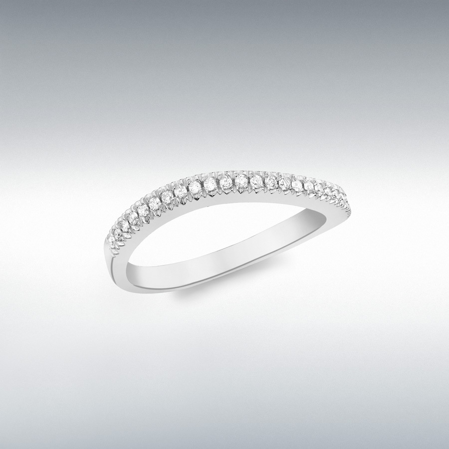 9ct White Gold 0.15ct Diamond Claw Set Wave Half-Eternity Ring