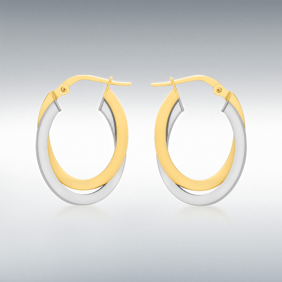 9ct 2-Colour Gold 16mm x 24mm Oval Crossover Creole Earrings