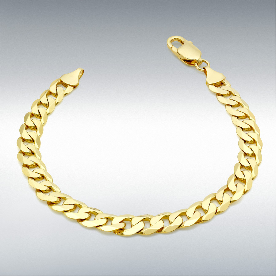 9ct Yellow Gold 190 Diamond Cut Flat Curb Chain Bracelet 20cm/8"