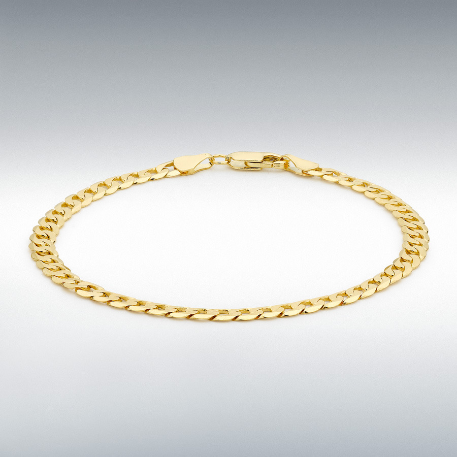 9ct Yellow Gold 120 Diamond Cut Flat Curb Chain Bracelet 19cm/7.5"