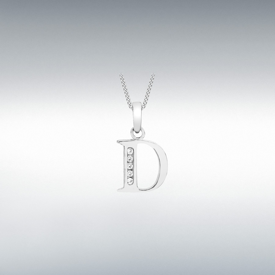 9ct White Gold CZ 9mm x 12mm 'D' Initial Pendant