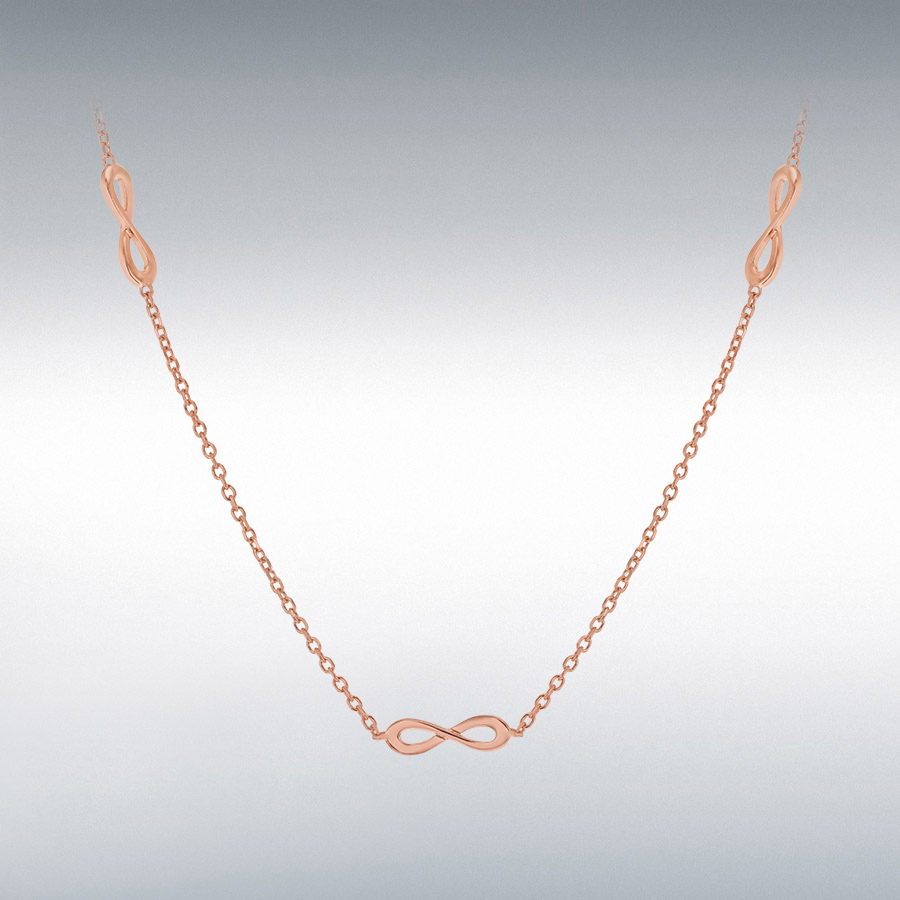 Sterling Silver Rose Gold Plated Five 'Infinity' Adjustable Necklace 43cm/17"-46cm/18"