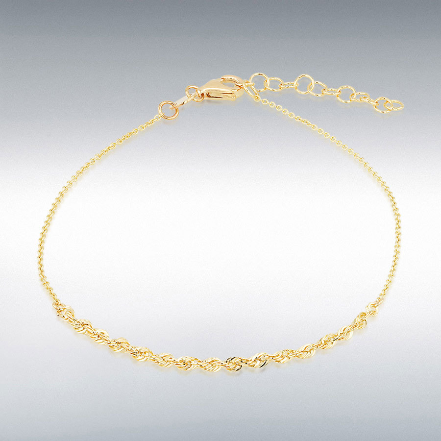 9ct Yellow Gold Rope and Trace Adjustable Bracelet 18cm/7"-20cm/8"