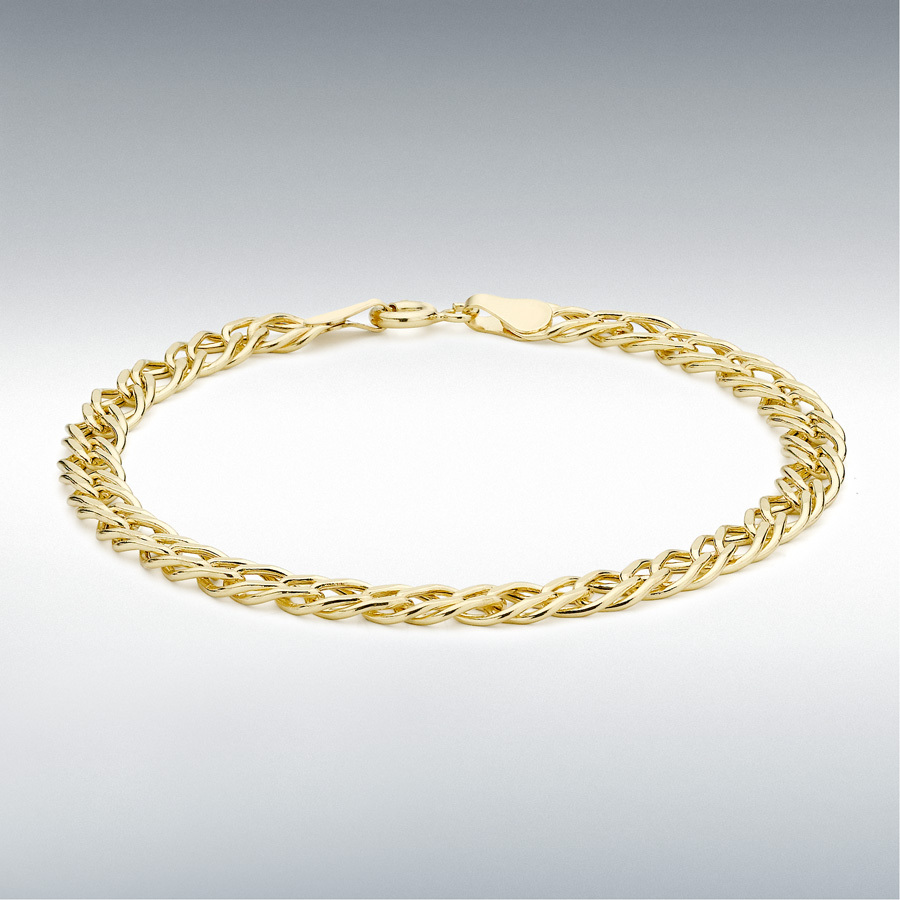 9ct Yellow Gold 5mm Diamond Cut Hollow Double-Curb Bracelet 18cm/7"