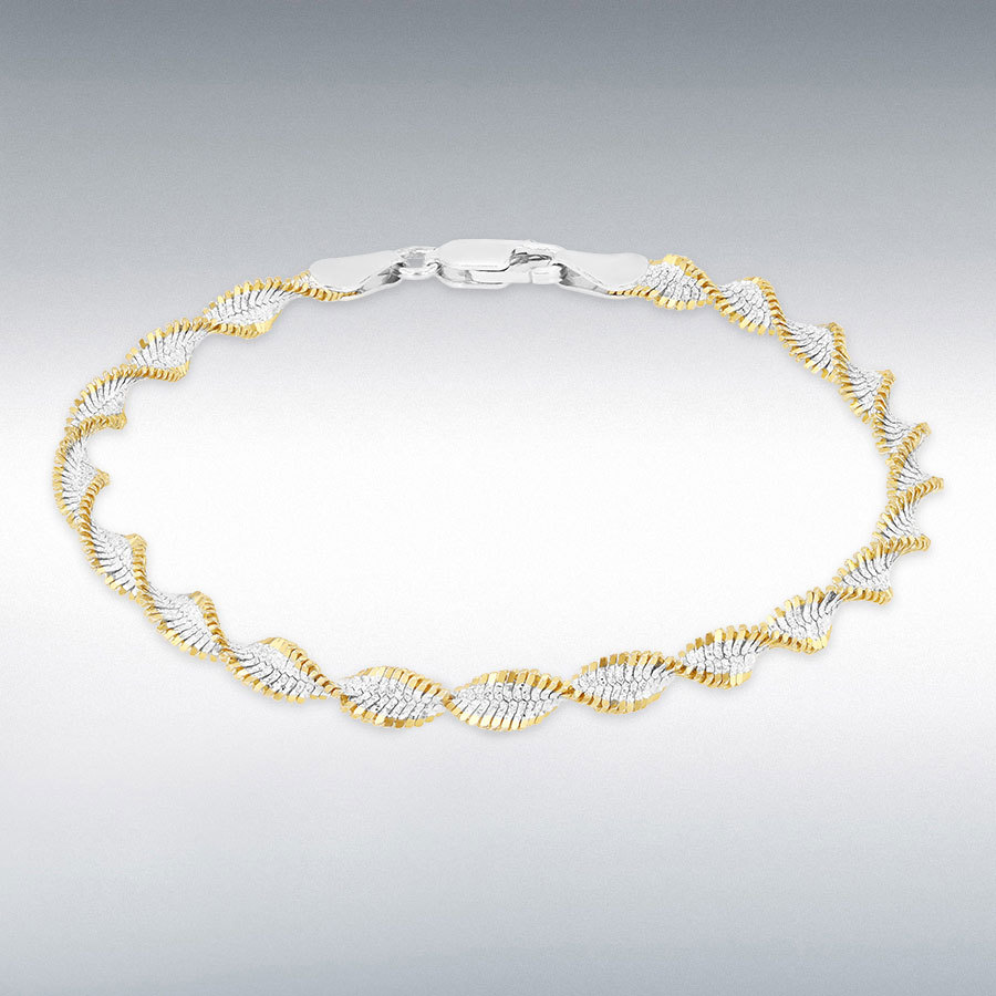 Sterling Silver 2-Tone 4mm Twisted Herringbone Bracelet 19cm/7.5"