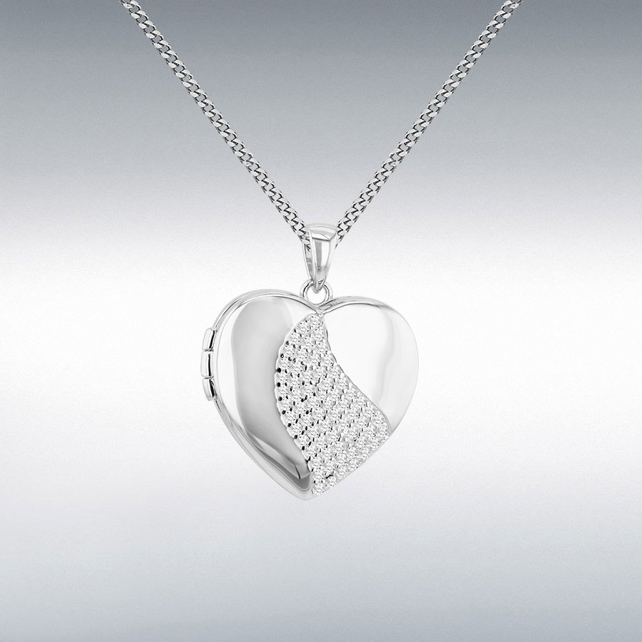 Sterling Silver Rhodium Plated 22mm x 28mm Heart with CZ Locket Pendant 