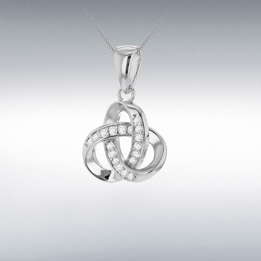 Sterling Silver Rhodium Plated Trinity Knot White CZ Pendant