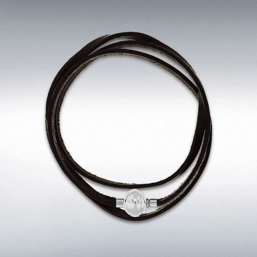 Sterling Silver Brown Leather Wrap Bracelet 61cm/24"
