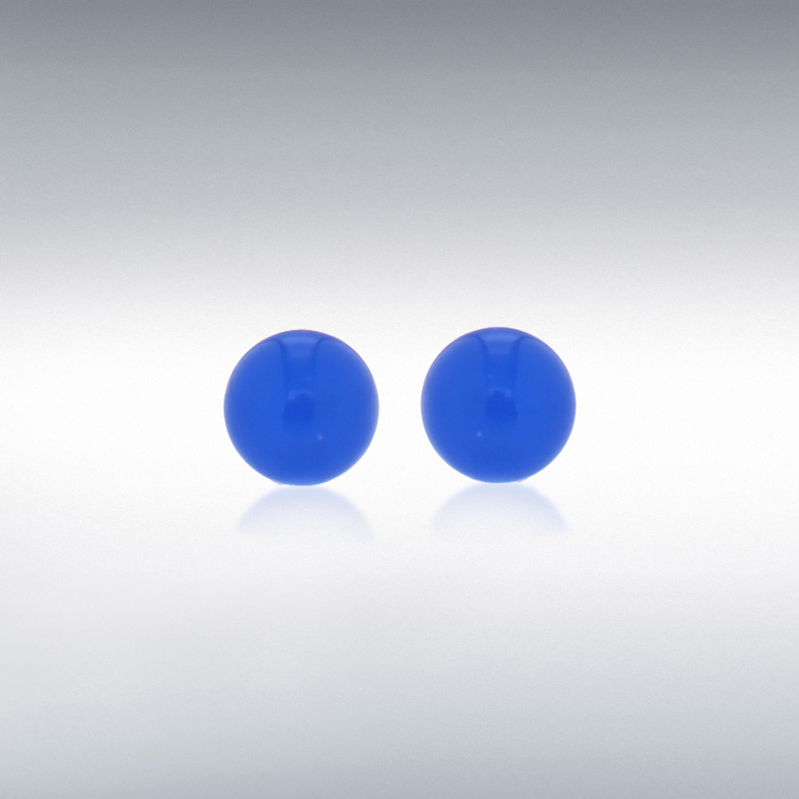 Sterling Silver 6mm Blue Bead Ball Stud Earrings