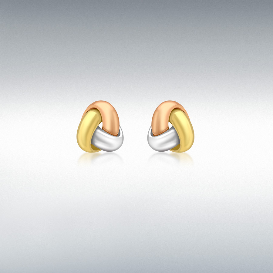 18ct 3-Colour Gold 9mm x 9mm Triple-Knot Stud Earrings