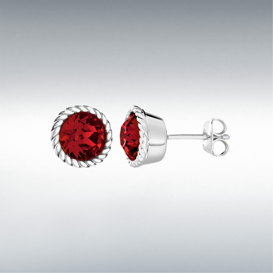 Sterling Silver Red Swarovski Crystal 11mm July Birthstone Stud Earrings