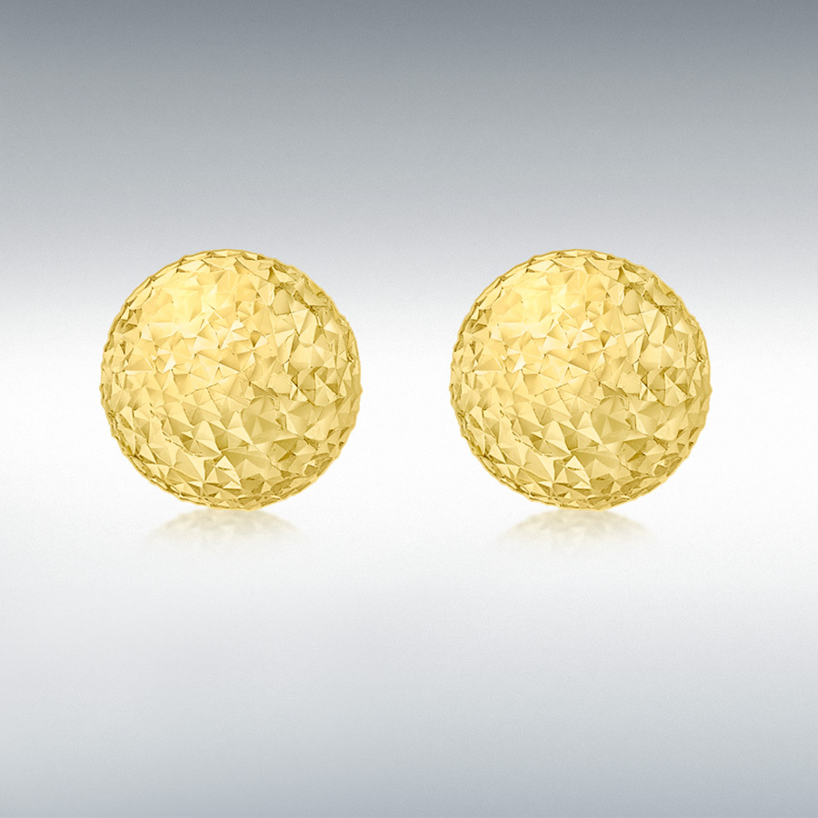 9ct Yellow Gold 10mm Diamond Cut Ball Stud Earrings