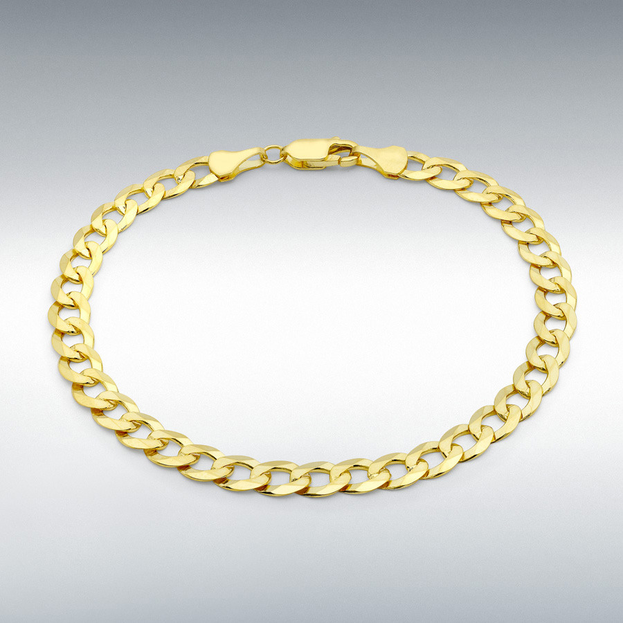 9ct Yellow Gold 150 Diamond Cut Flat Curb Chain Bracelet 18cm/7"