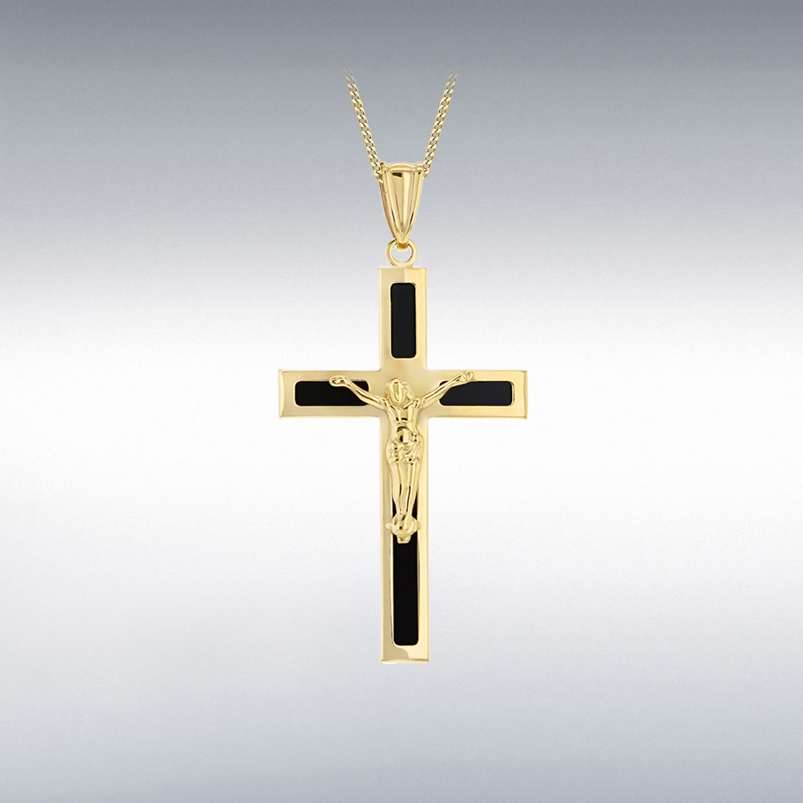 9ct Yellow Gold Onyx Crucifix Pendant