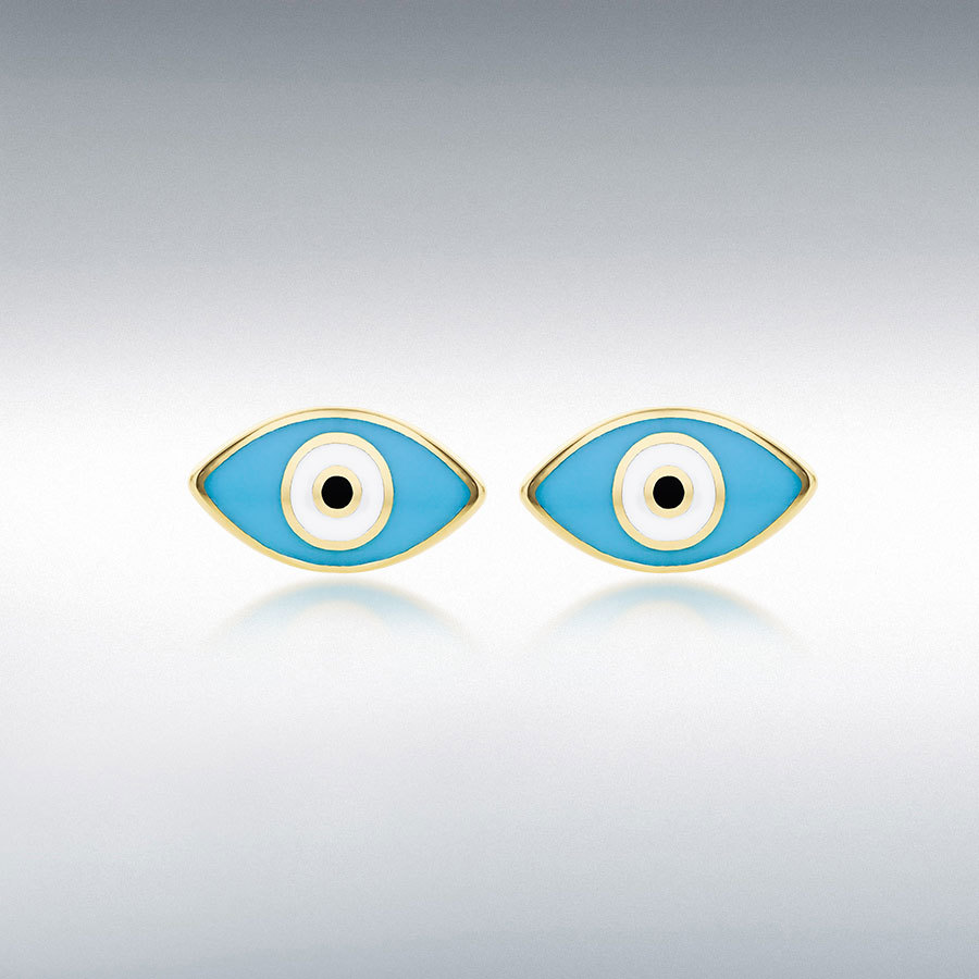 9CT YELLOW GOLD BLUE EVIL EYE STUD EARRINGS